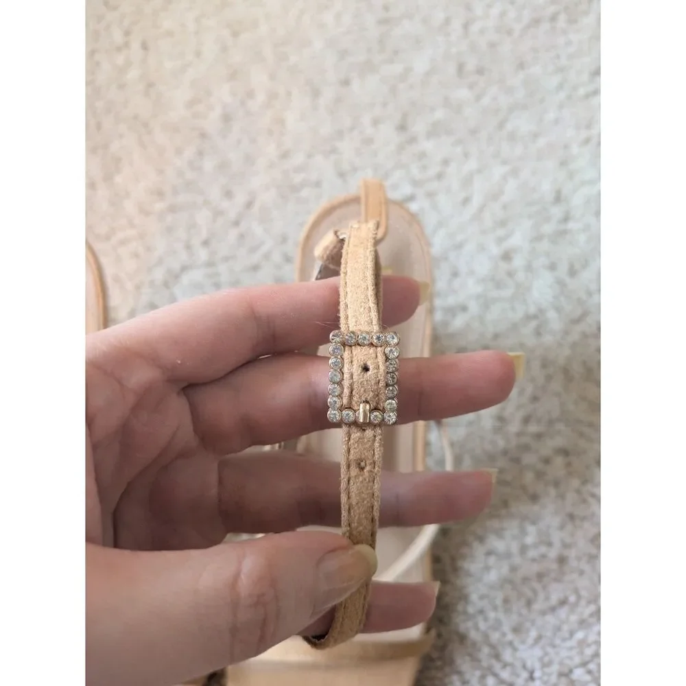 NWOT Lulus Linnett Tan Strappy Statement Bubble Pearl Heel Sandals Sz 10